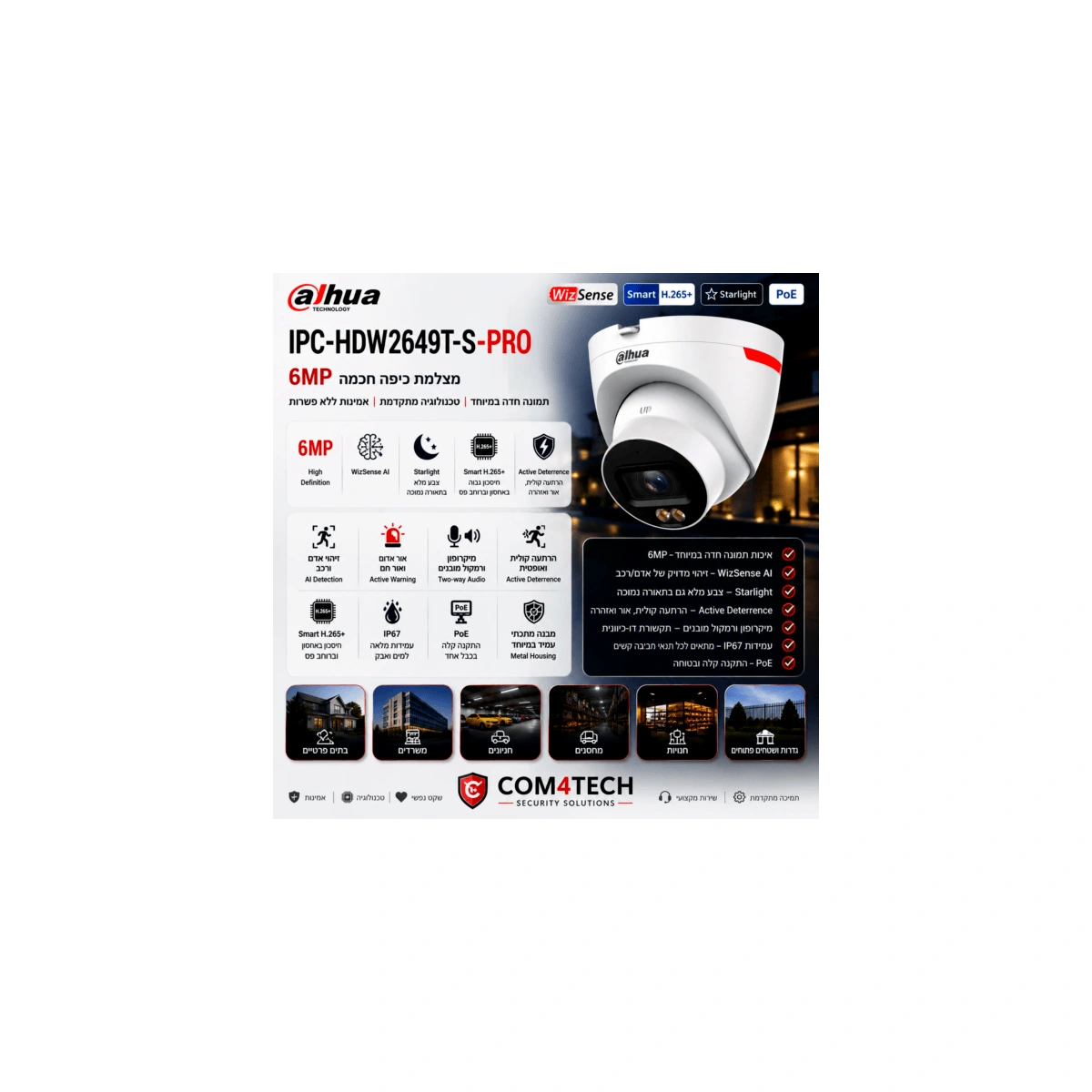 מצלמת אבטחה Dahua IPC-HDW2649T-S-LED-0280B-PRO WizColor PRO IP 6Mp – WizColor DAHUA מצלמת אבטחה Dahua IPC-HDW2649T-S-LED-0280B-PRO WizColor PRO IP 6Mp – IPC-HDW2649T-S-LED-0280B-PRO – WizColor DAHUA | CAM4HIK