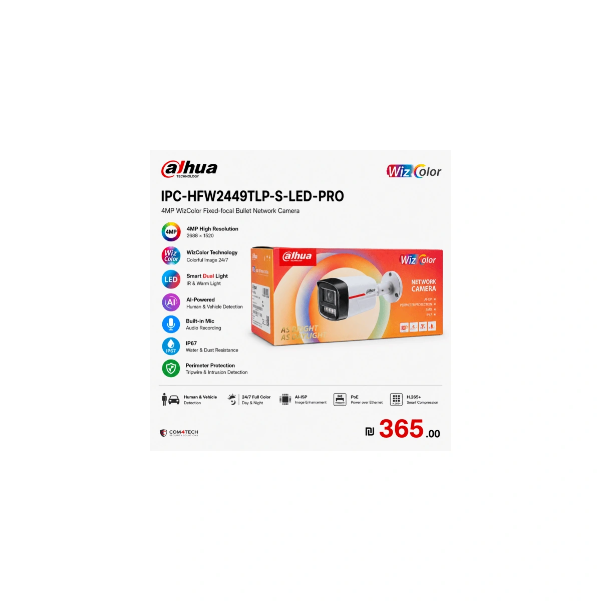 מצלמה צינור WizSense 4MP WizColor IPC-HFW2449TLP-S-LED-PRO Dahua – WizColor DAHUA מצלמה צינור WizSense 4MP WizColor IPC-HFW2449TLP-S-LED-PRO Dahua – IPC-HFW2449TLP-S-LED-PRO – WizColor DAHUA | CAM4HIK