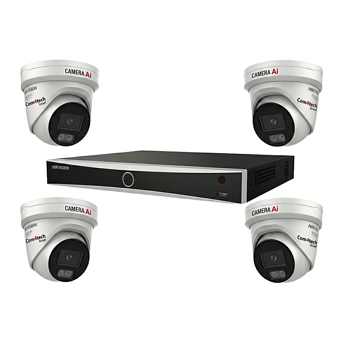 קיט 4 מצלמות כיפה Hikvision Ai כולל NVR 8CH AcuSeek — מצלמות IP 8MP של Hikvision Hikvision 2026