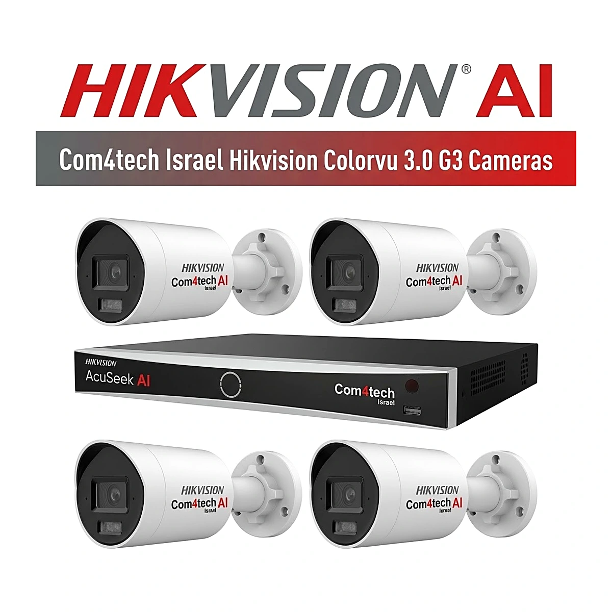 קיט 4 מצלמות צינור Hikvision Ai כולל NVR 8CH AcuSeek — מצלמות IP 8MP של Hikvision Hikvision 2026