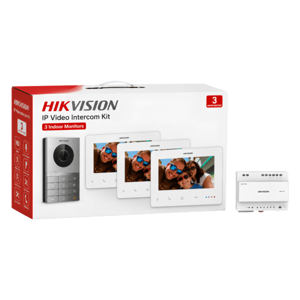 ערכת אינטרקום וידאו דו-גידי (2-Wire) מבית HIKVISION DS-KIS706EY כולל 3 מסכים — קיטים אינטרקום HIKVISION Hikvision 2026