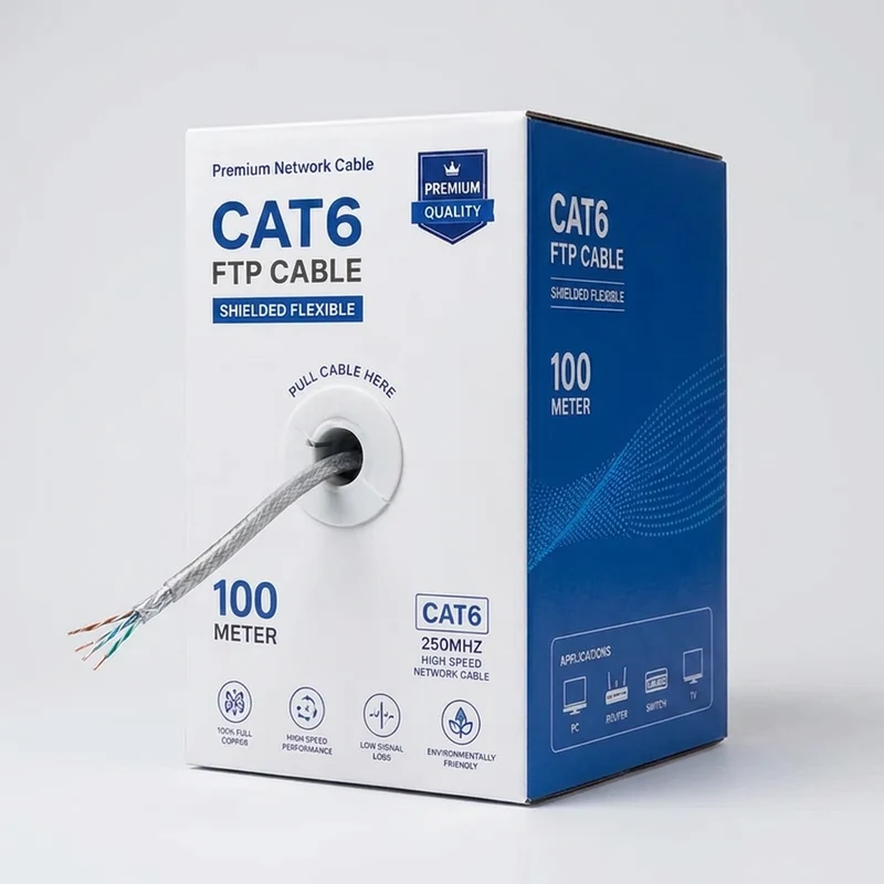 100 מטר כבל רשת CAT6 גמיש מסוכך FTP — כבלים תקשורת CAT-6 Hikvision 2026