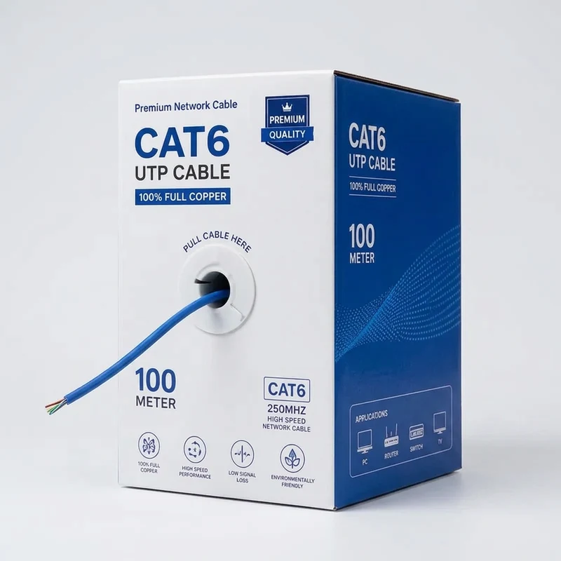 כבל מחשב נחושת מלאה CAT6/UTP חבילה 100 מ' PREMIUM — כבלים תקשורת CAT-6 Hikvision 2026