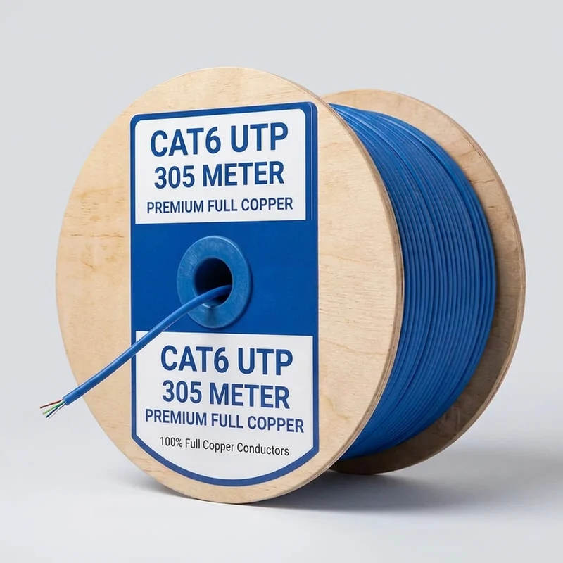 כבל מחשב נחושת מלאה CAT6/UTP תוף משיכה 305 מ' PREMIUM — כבלים תקשורת CAT-6 Hikvision 2026