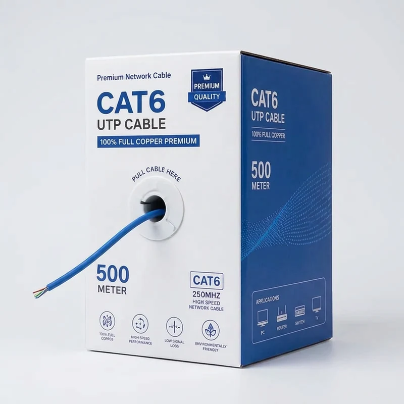 כבל מחשב נחושת מלא PREMIUM CAT6/UTP חב 500 מ — כבלים תקשורת CAT-6 Hikvision 2026